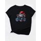 thumbnail image 3 of Casual Stylish Round-Neck Short-Sleeve T-Shirt Featuring Santa on a Motorcycle for Black Women Celebrating Christmas., 3 of 6