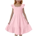 thumbnail image 1 of Cinvoph 3-14 Ans Tout-Petits Enfants Filles Robes Dentelle Manche à Volants Robe Plissée Préado Été Robe Décontractée à Étages, 1 of 8