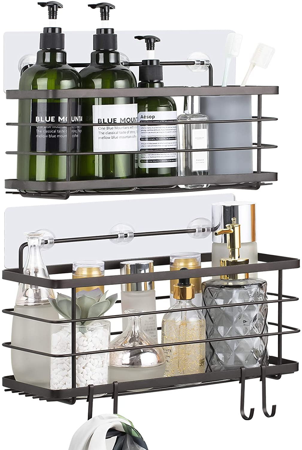 2Pack Deep Shower Caddy, Rustproof SUS304 Deep Basket Shelf with Hooks