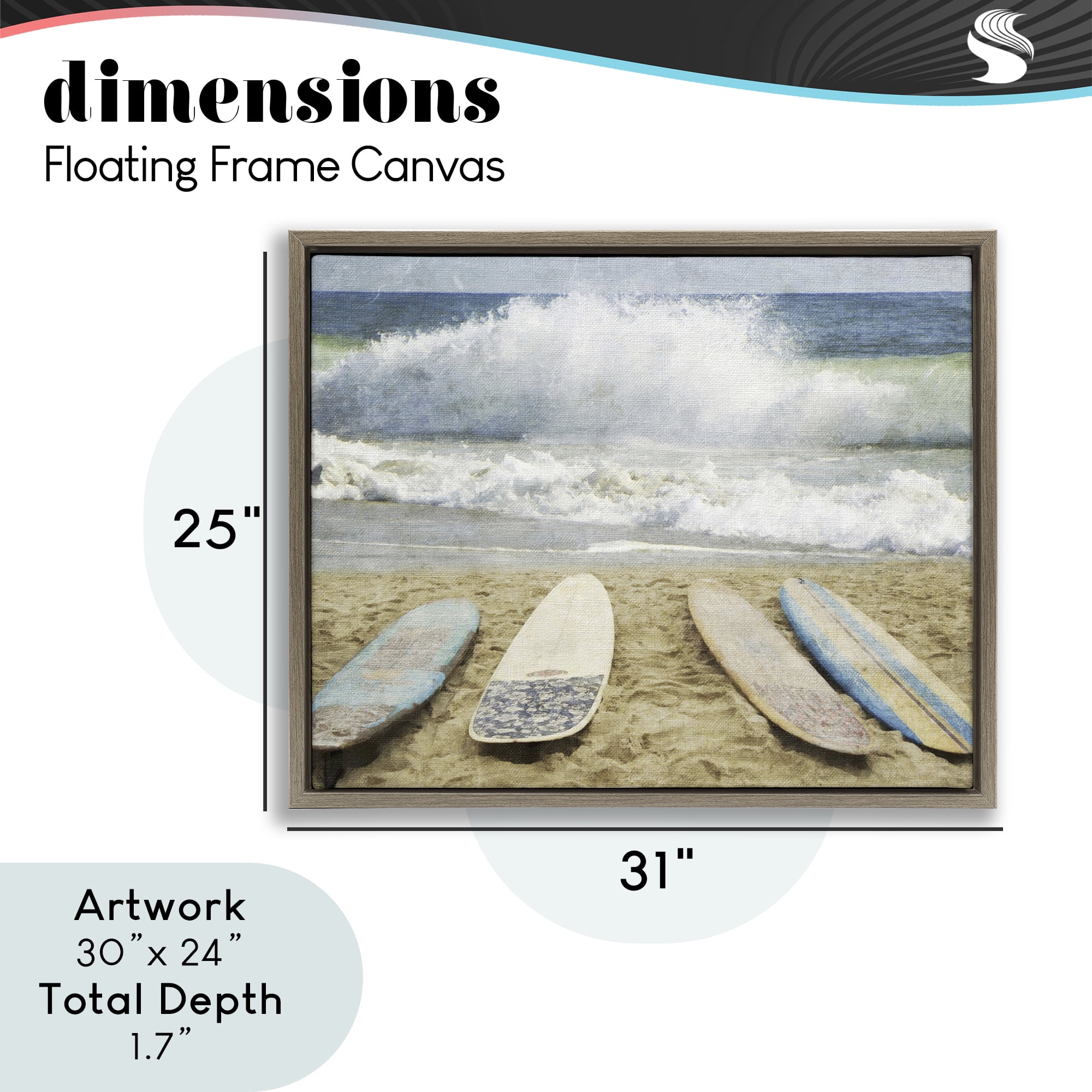 Stupell Industries Surfboards At The Ready Brown Framed Floater Canvas Wall Art, design by Grotto Studios