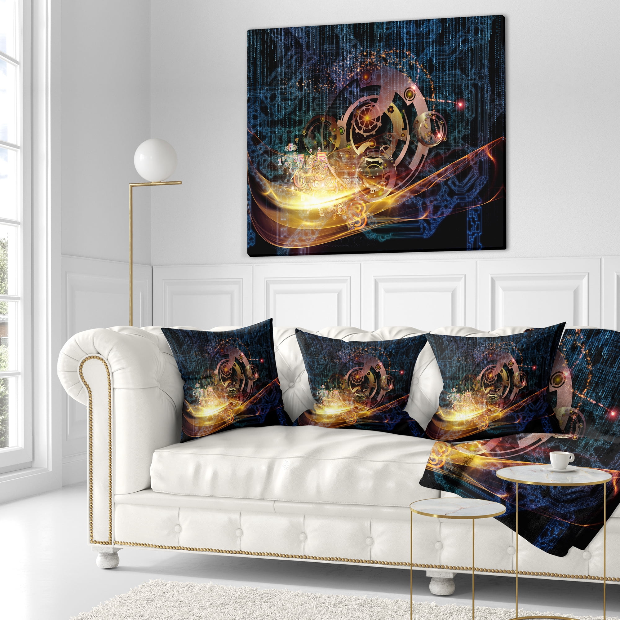 Designart Lights of Gears - Abstract Throw Pillow - 18x18