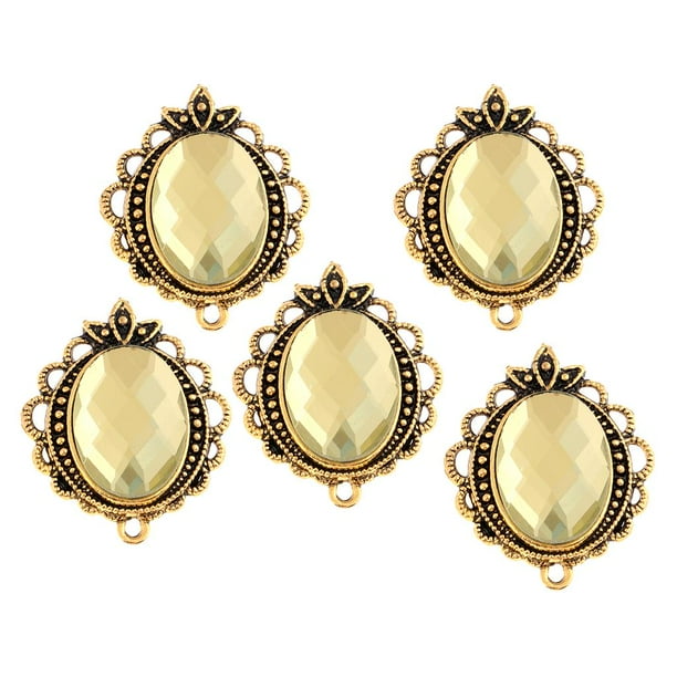 Kit de 5pcs de Colgante de Joyería de Aleación con Rhinestone Retro Decoración DIY para Móviles Amarillo claro
