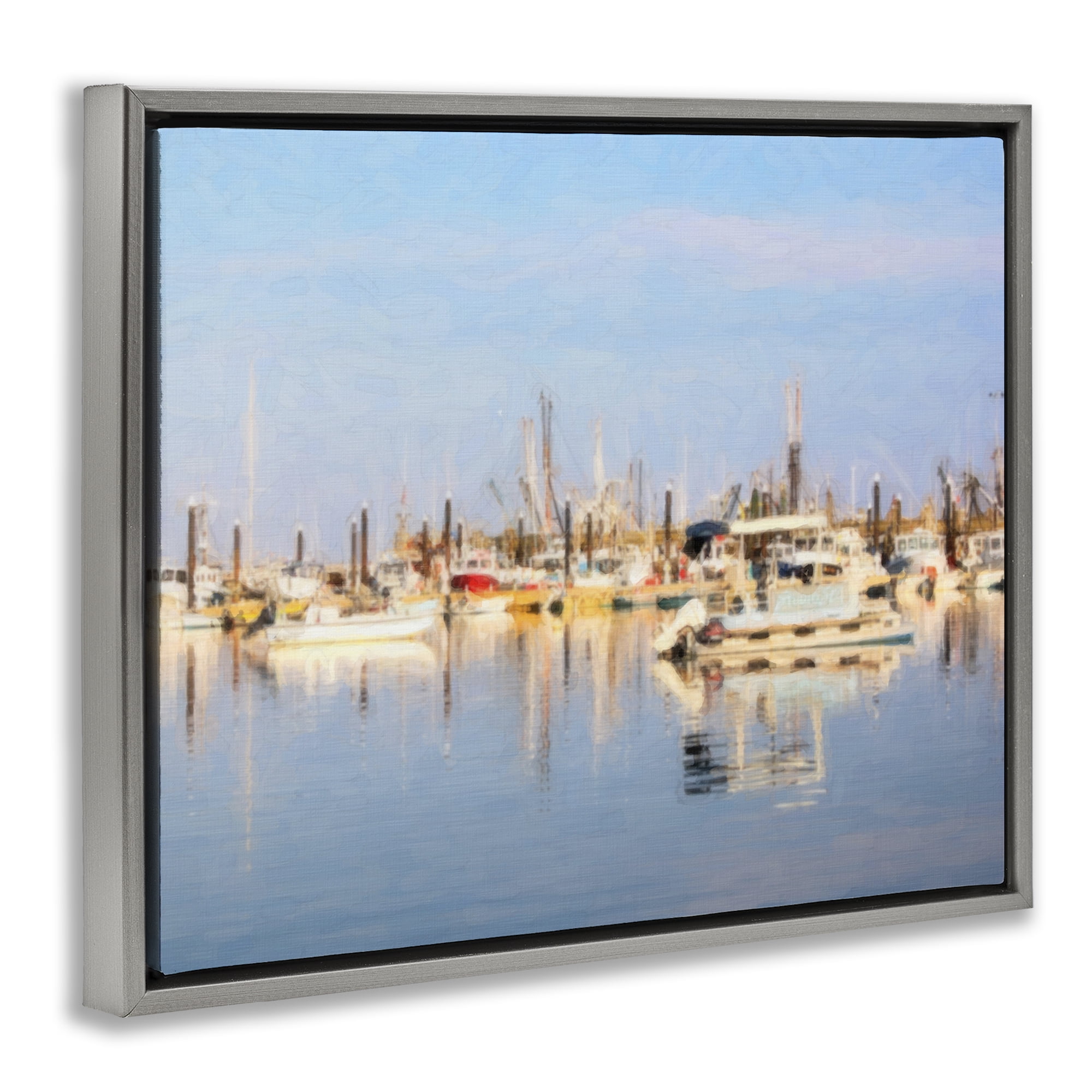 Stupell Industries Blurred Abstract Boat Marina Transportation Painting Gray Floater Framed Canvas Art Print Wall Art, 31 x 25