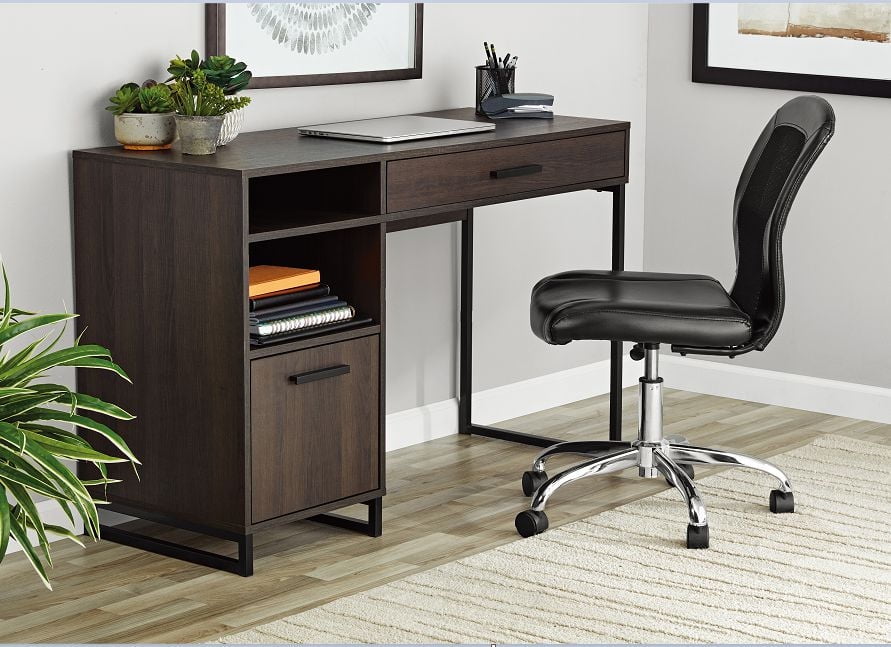Mainstays Wood & Metal Writing Desk with 1 Drawer and 1 Door for Teen Adult,29.92 in