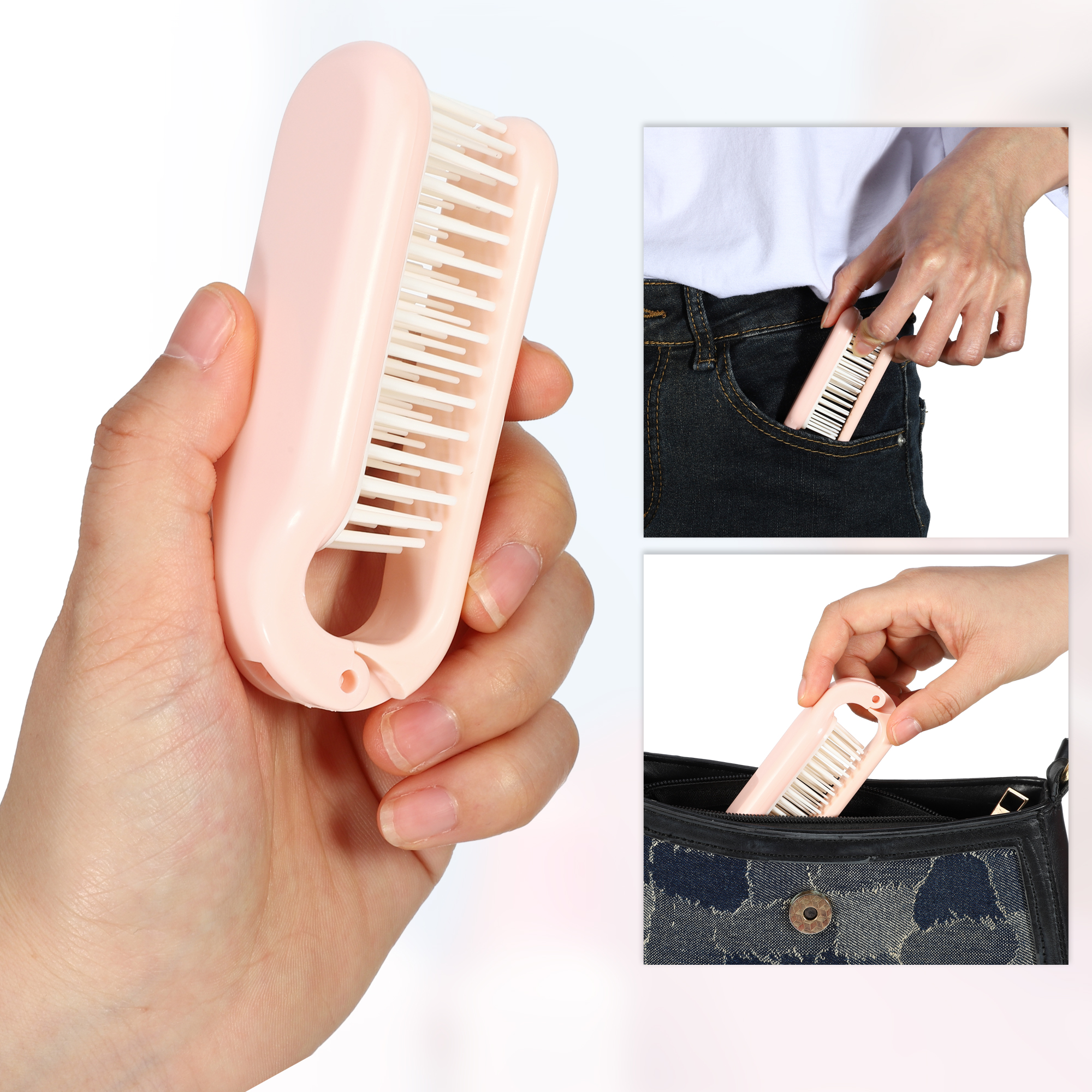 Unique Bargains 1Pc Women's Foldable Hair Brush for Curly Straight Thin Dry Wet Hair Pink