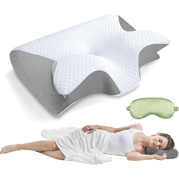 Neck Pillow, Ergonomic Cervical Pillow, Ergonomic Adjustable Height Neck Support Memory Foam Bed Pillow, Suitable for Back, Side, or Stomach Sleeping