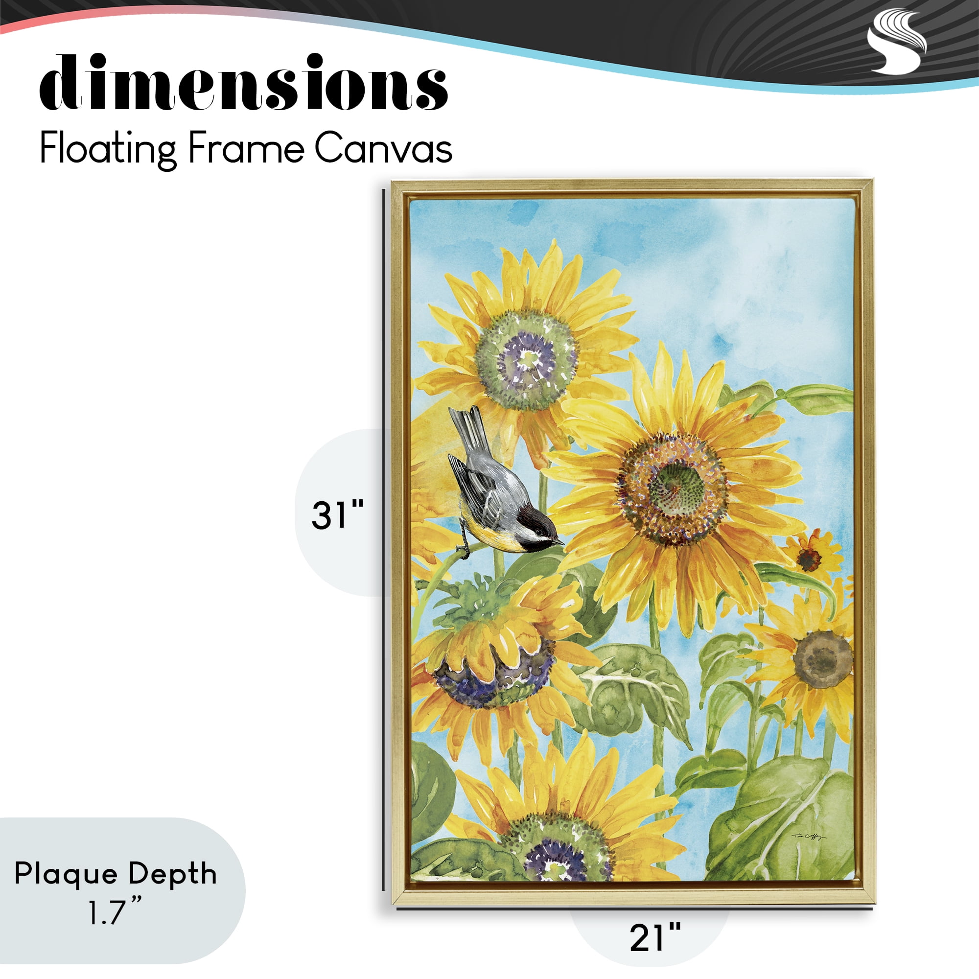 Stupell Industries Sunflower Honey Bird Gold Framed Floater Canvas Wall Art, design by Tim Coffey
