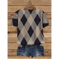 thumbnail image 7 of Women's Vintage Argyle Short Sleeve Knit Sweater | Preppy Drop Shoulder Top, 7 of 7