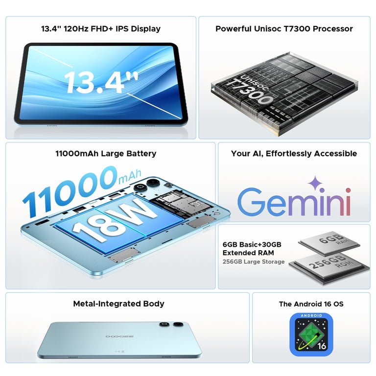 DOOGEE U13 Android 16 Gemini Al Tablet with Keyboard,13 inch