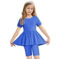 thumbnail image 2 of Delliss Toddler Baby Girl Trendy Clothes 2 Piece Summer Outfit Short Sleeve Flowing Ruffle Hem Top And Sports Shorts Set 5-15 Years, 2 of 8