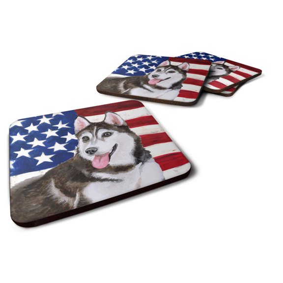 Siberian Husky 2 Patriotic Foam Coaster Set of 4