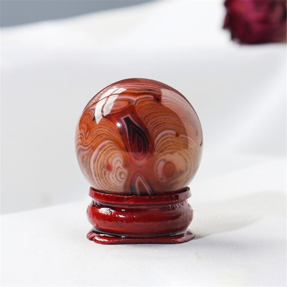 1Pcs 1.18" Natural Selenite Ball With Wooden Stand Healing Crystal Sphere Art Decoration Raw Charing Stone Ball-The Sardonyx