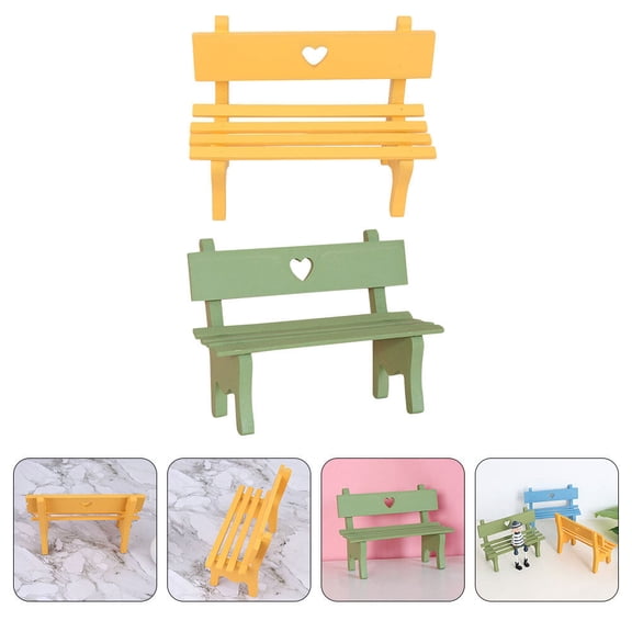 2 Pcs Mini Garden Bench Small Chair Mini Home Decor Child 16.5X12.5CM