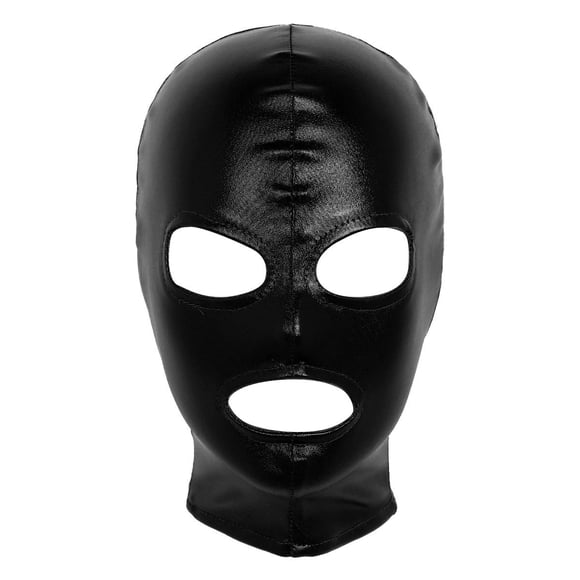 Hansber Unisex Latex Face Mask Shiny Metallic Open Eyes and Mouth Headgear Full Face Mask Hood A Black One Size