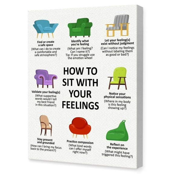Mental Health Therapy Office Wall Art,Calming Corner Wall Decor,Counselling Office Decor,Sit with Your Feelings Canvas Wall Art poster