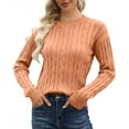 thumbnail image 7 of Zedker Women'S Solid Color Casual Crewneck Long Sleeve Cable Knitted Sweaters, Comfy Breathable Ribber Cuffs Pullover Fall Tops,Orange,L, 7 of 7
