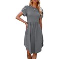 thumbnail image 3 of TRKIYQC Vestido Casual para Mujer Cuello Redondo Dividido Manga Corta Cintura Alta Dobladillo Curvo Vestidos de Color Sólido TRKIYQC moda, 3 of 5