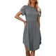 thumbnail image 3 of VISgogo Vestido casual para mujer Cuello redondo Split Manga corta Cintura alta Dobladillo curvo Vestidos de color sólido VISgogo moda, 3 of 5