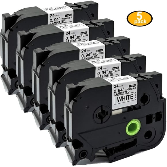 NEOUZA 5PK Compatible for Brother P-Touch Laminated Tze TZ Label Tape Cartridge 24mm x 8m (Set of TZe-251 Black