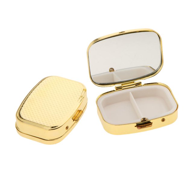 2x Caja de Pastillas de Metal perfecl portátil Organizadora de Medicina espejo