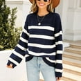 thumbnail image 6 of Fesfesfes Women's Fall Winter Blouses Comfy Knitted Striped Long Sleeve Crew Neck Pullover Tops Fashion Loose Contrast Color Sweater(Blue#2,XL), 6 of 8