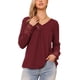 thumbnail image 2 of Blusa de manga larga con cuello en V INSPIRE CHIC para mujer, ajuste holgado, tops casuales, camisetas básicas de otoño e invierno, S color rojo vino, 2 of 6