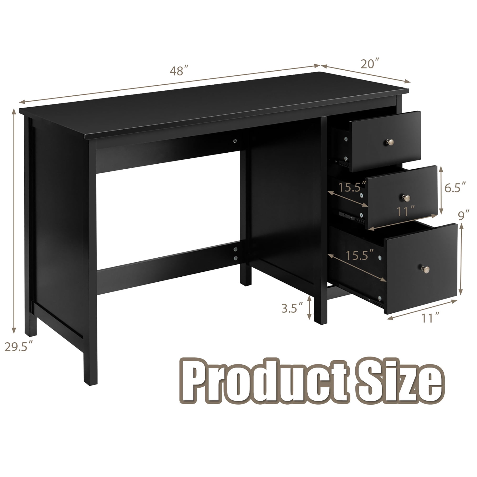 Costway Computer Desk Study Writing Desk Home Office Workstation with 3 Drawers Black