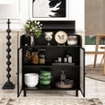 thumbnail image 4 of Modern Sideboard Buffet Cabinet with Tempered Figured Glass Doors, Flip Top, Inner Shelves, Metal Frame Storage Console for Dining Room, Kitchen, Living Room & Entryway (Black), 4 of 9
