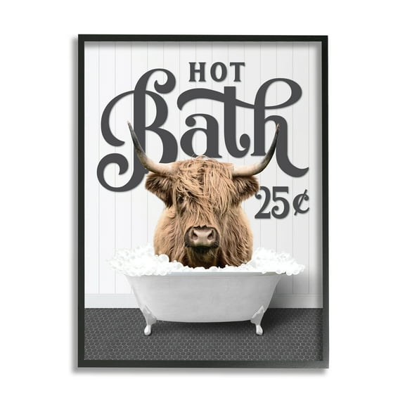 Stupell Industries Hot Bath Cattle Animals & Insects Painting Black Framed Art Print Wall Art, 11 x 14