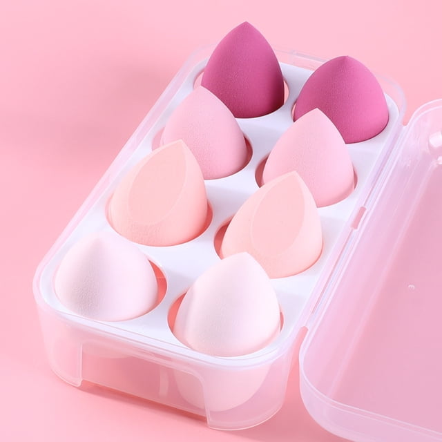 Xiao Hua Set de 8 esponjas de maquillaje, esponjas para difuminar maquillaje líquido y en crema, cobertura modulable, esponja para base natural, espuma sin látex con estuche, amarillo A07
