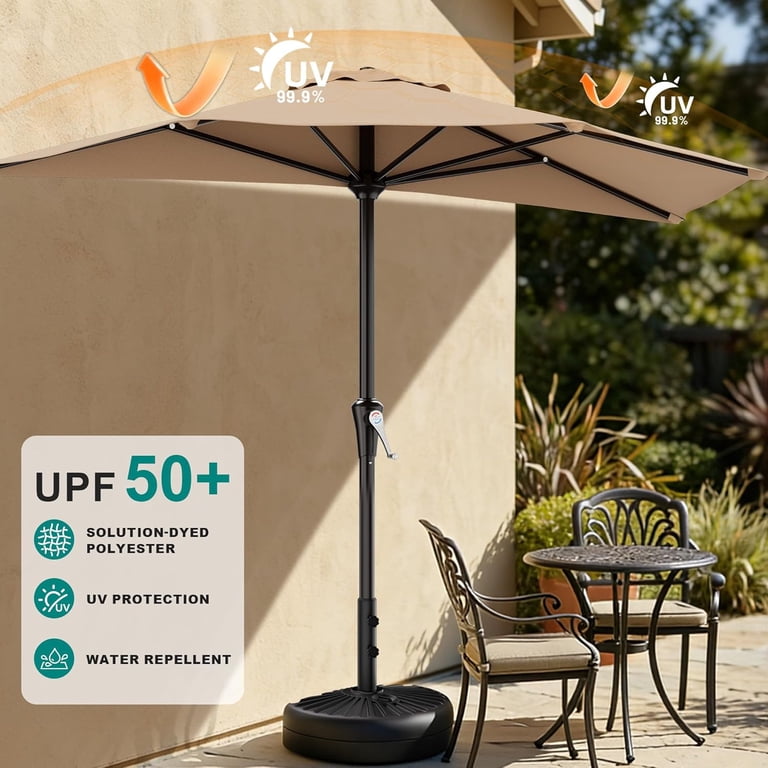 half wall patio umbrella uv resistant Terrace Arc 9 ft Scalloped Fringe Market with Cran it keeps you cool and dry 9FT Half Patio Umbrella, Outdoor