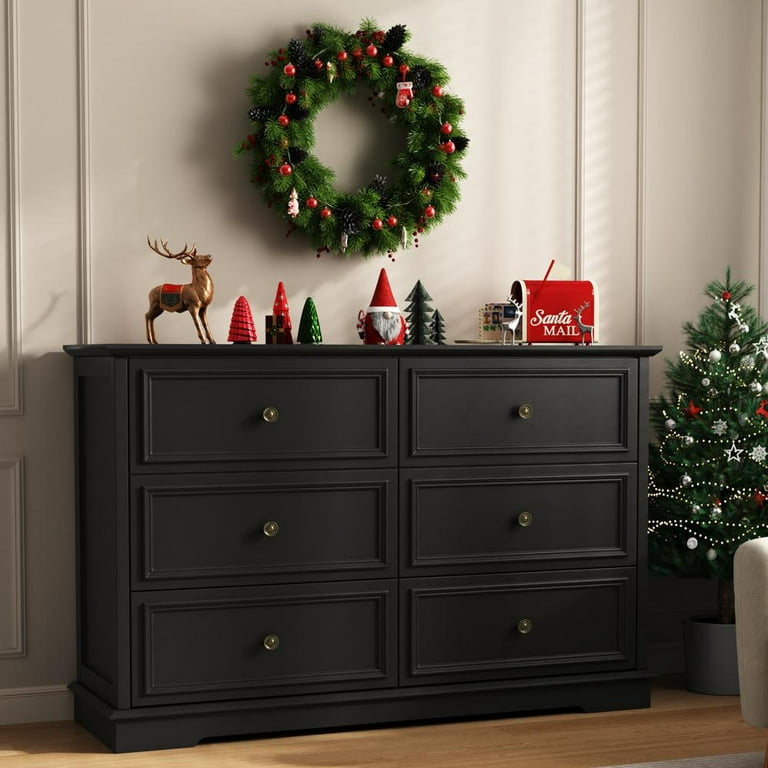IDEALSOUL Black 6-Drawer Dresser, Wood Bedroom Storage Cabinet, Vintage  Style, Safety Features