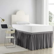 Mictong Dormitory Bed Skirt, Extra Long University Dormitory Bed Skirt with 40 inch dangling edge, ruffle edge Dormitory Bed Skirt, Elastic Bed Skirt, Easy to Install, 1 piece, Grey
