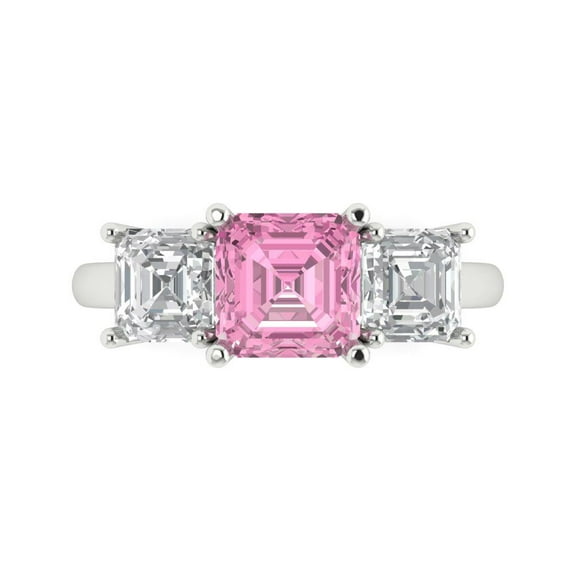 Three-Stone Engagement Ring for Women - 4ct Simulated Pink Diamond in 18K White Gold Promise Ring