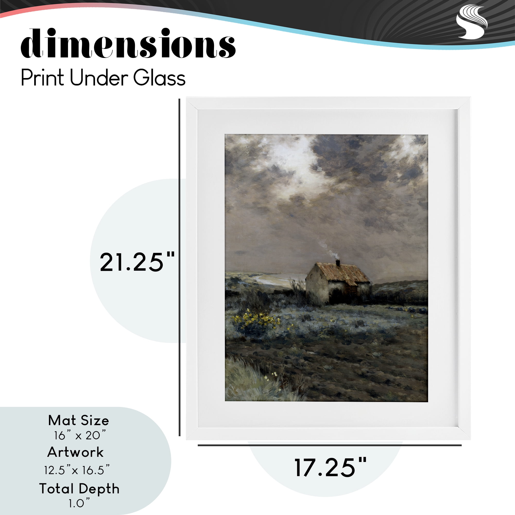 Cabin in Overcast Field White Framed Print Under Glass, design by Lettered and Lined
