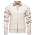 thumbnail image 2 of JTieacloth Knitted Cardigan Sweaters Men's Winter Solid Color Stand Collar Sweater Coat(White), 2 of 6