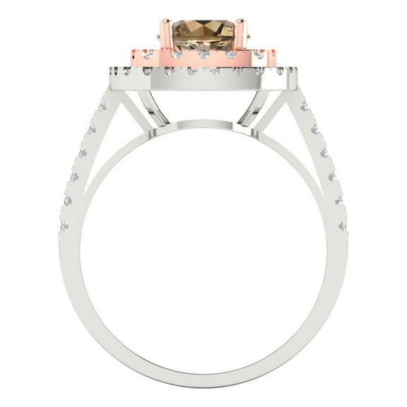 1.615 ct Round Cut Simulated Champagne Diamond Solitaire with Accents Engagement Ring for Women in 18K White/Rose Gold