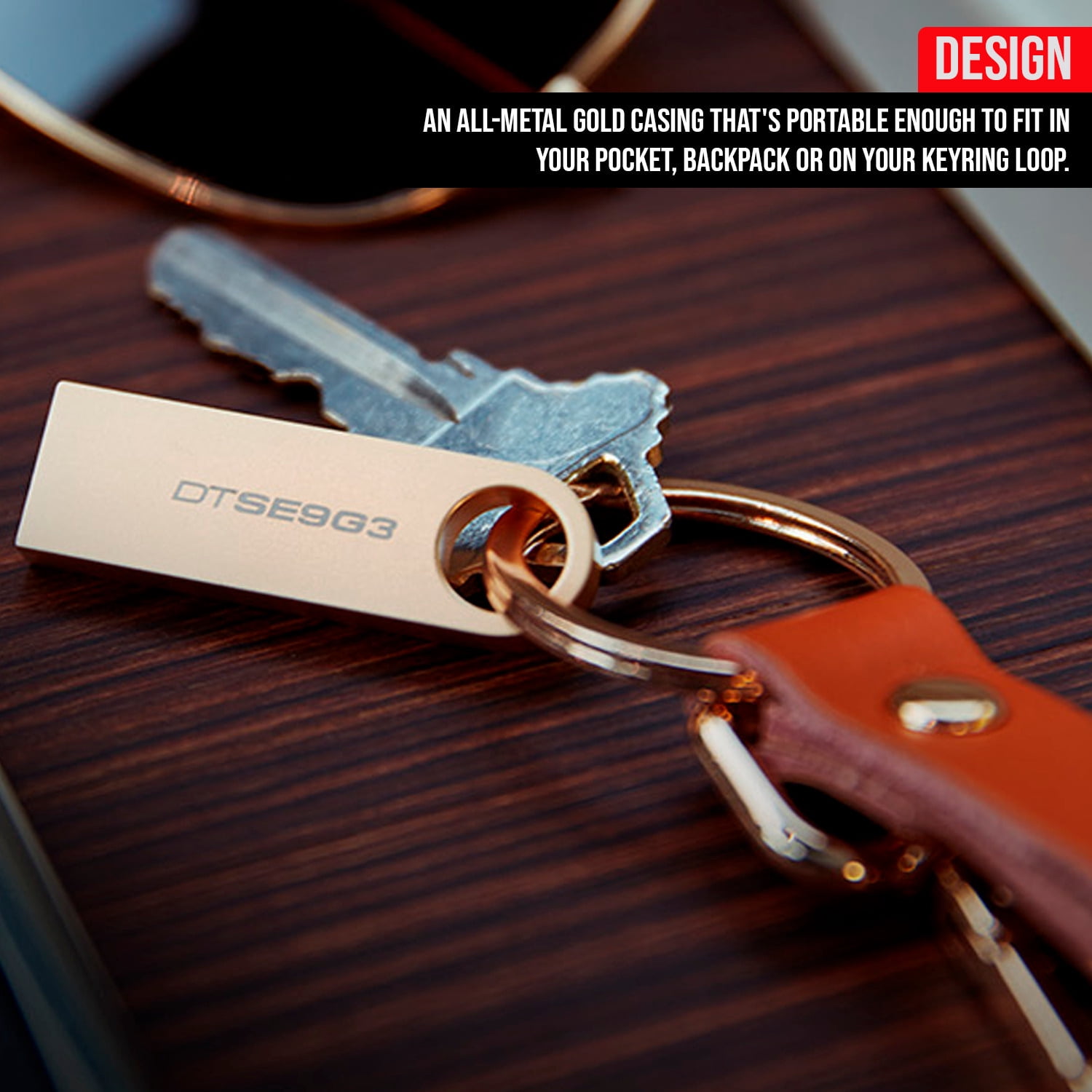 Kingston DataTraveler SE9 G3 USB 3.2 Gen 1 Flash Drive with 220MBPS Read Speed (5-Pack) Bundle with Stainless Steel Keyring Set (6 Items)