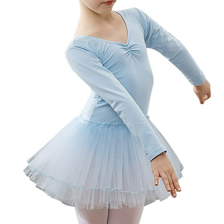 

HTGFGMGW Girls Dresses Girls Spring and Autumn Long Sleeve Tutu Training Clothing Dance Performance Clothing Dresses for Girls Blue