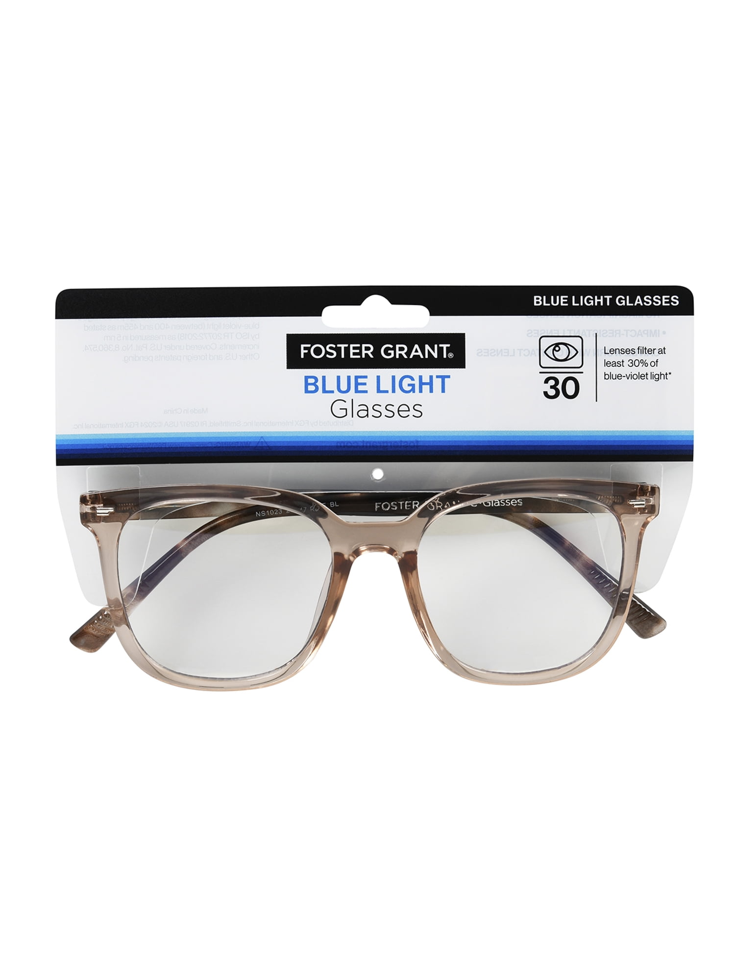 Foster Grant Men's Square Blue Light Glasses Gray, Filter 30% Blue