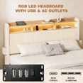 thumbnail image 3 of UHOMEPRO Full Size Bed Frame with Storage Headboard and Drawer, Corduroy Platform Bed Frame with Charging Station, LED Lights, No Box Spring Needed, Noise Free, White, 3 of 8
