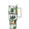 thumbnail image 2 of 40oz Watercolor Cactus Succulents Stainless Steel Flip Straw Tumbler Spill Proof Travel Cup Double Wall Vacuum Insulated Coffee Mug with Top Handle, 2 of 6