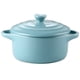 thumbnail image 1 of Cuenco de cerámica para estofado con doble asa de 230 ml para cocina casera, con tapa, compatible con microondas (azul lago), 1 of 8