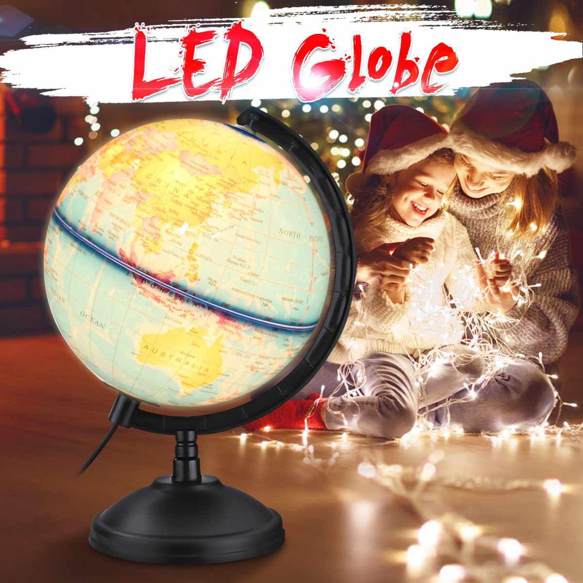 LED World Earth Globe Map Geography Education Kid Gift Rotating Stand Desk 