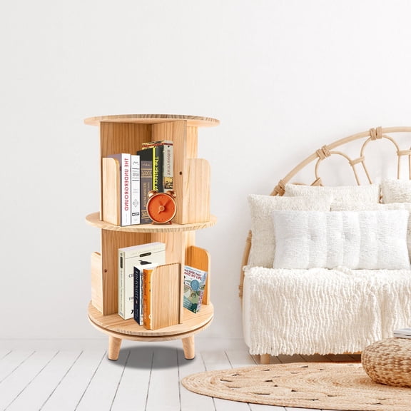 360° Rotatable Bookshelf Wood Bookcase Storage Shelf Souvenir Book Display Rack, 2 Tiers