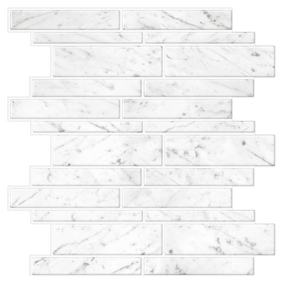 (4-Pk) Mureno Peel and Stick Backsplash Tile Vinyl White Marble 12 x 12