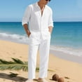thumbnail image 5 of Aofany Men's 2 Piece Outfits Linen Set Solid Turndown Collar Long Sleeve Button Shirts and Drawstring Elastic Wais Pants Casual Beach Outfits, 5 of 8