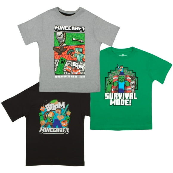 Camiseta Minecraft para niños, paquete de 3 unidades, Steve, Creeper, esqueleto, talla 18