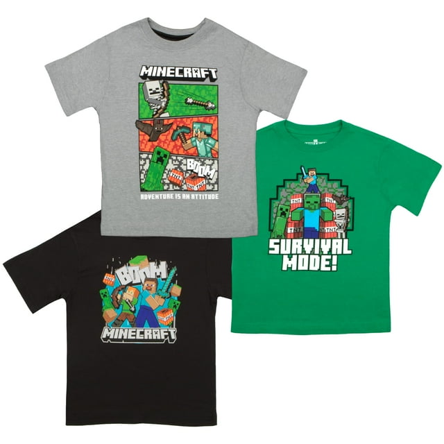 Camiseta Minecraft para niños, paquete de 3, con estampado gráfico casual, talla 8