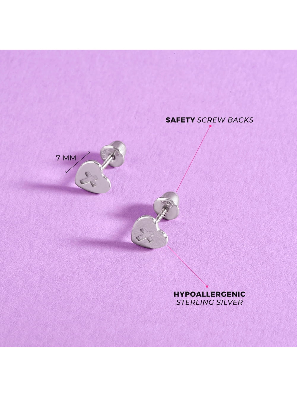 Heart & Cross Cutout Baby / Toddler / Kids Earrings Screw Back Sterling Silver